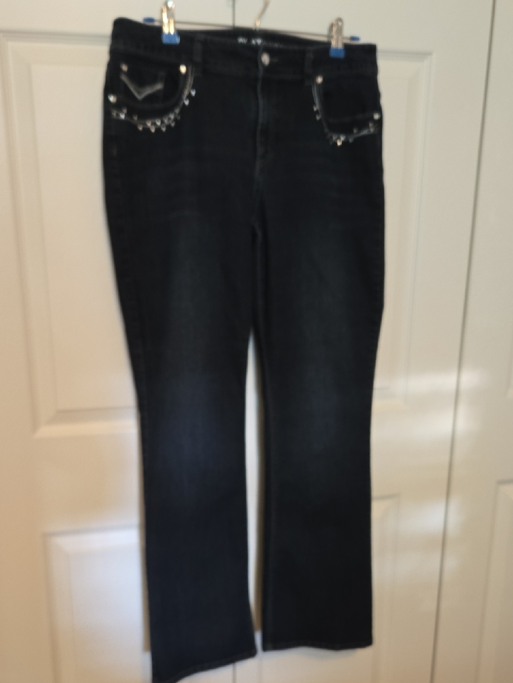 Chico's Black Boot-Cut Jeans with Studded Pocket Trim